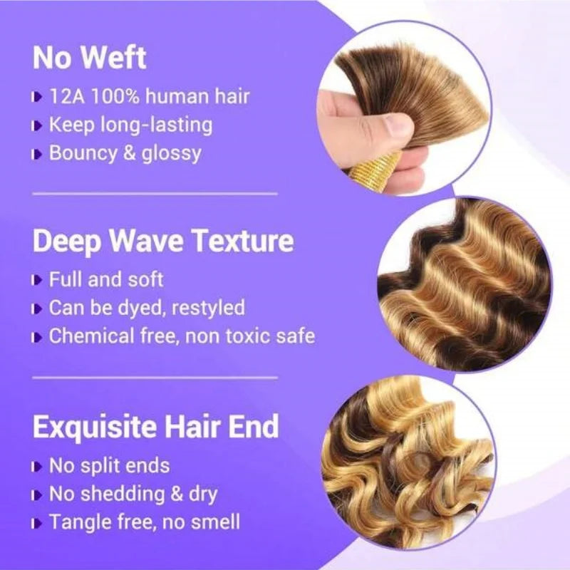 30Inch Colored Human Hair Bulk For Boho Braiding Curly Brazilian Highlight Deep Wave Human Hair Extension No Weft 2 Bundles 110g