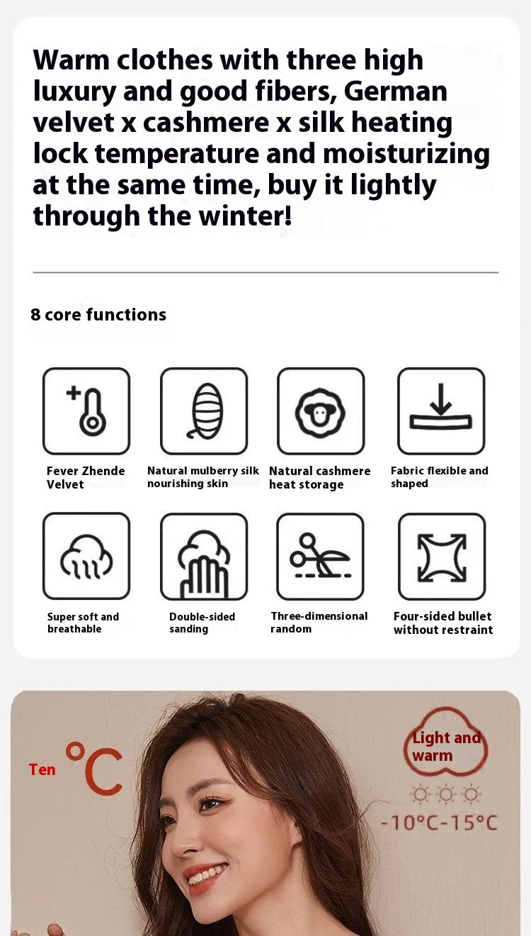 New Autumn/Winter Cashmere and Silk Round-Neck Thermal Set Striped Thermal Underwear for Men and Women Base Layer Undergarments