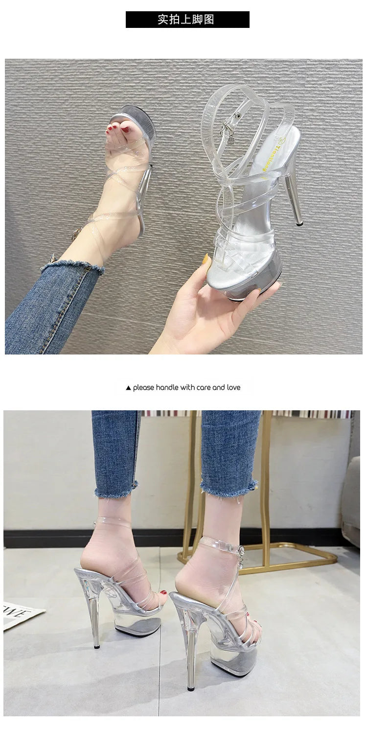 Girls Shoe for Party Club Stripper Heels Women Shoes 2024 Platforms High Heels Sandals Clear Sexy Pole Dance 15cm High Plus Size