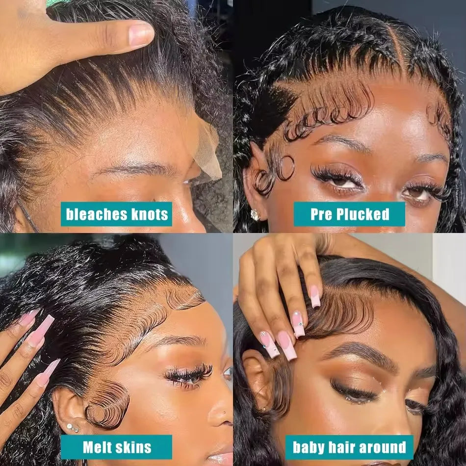 Curly Wigs 360 Full Lace Wig Deep Wave Water Wave Human Hair 1b Black Wig Invisi Strap Hd Lace Wigs 250 Density Bleached Knoted