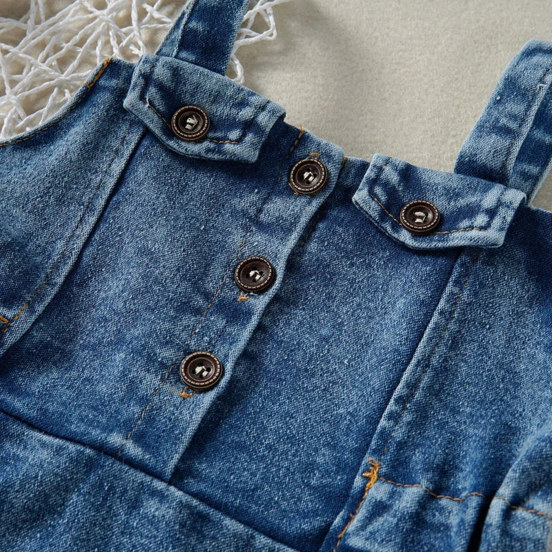 Lioraitiin Baby Girl Off Shoulder Ruffle Denim Dress with Sleeveless Button Down - Cute Summer Outfit for Toddlers