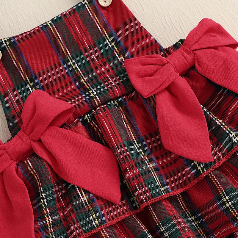 2024-08-08 Lioraitiin Baby Girls 3Pcs Christmas Outfits Long Sleeve Tops + Suspender Romper Dress + Headband Set