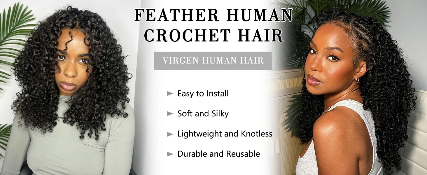 16A Kinky Curly Crochet Human Hair Knotless Pre-Separated Crochet Hair Extensions With String Curly Pre-Looped Feather Hair