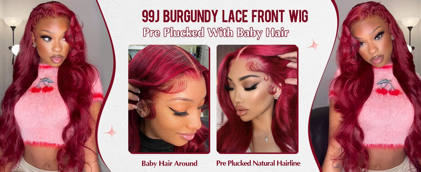 200% Colored 99j Wine Red Human Hair Wig Brazilian 40 Inch Burgundy 13x6 HD Lace Frontal Wig Body Wave 100% Remy Human Hair Wigs