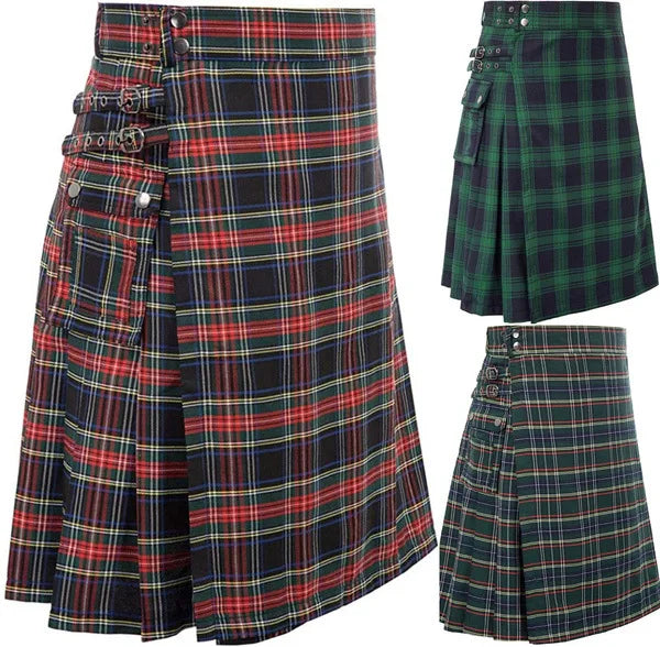 Men's Scottish Festive Skirt Men's Check Contrast Pleated Skirt