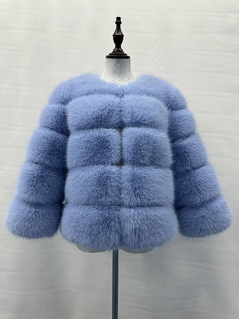 Women Faux Fox Fur Coats Zipper Short Coat Jackets Elegant Thick Warm Solid Jacket Lady Furry Outerwear Elegant Splice Winter