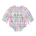 Adorable Toddler Plaid Overall with Cow Embroidery and Bow Detail - Long Sleeve Farm Animal Jumpsuit for Baby Girl