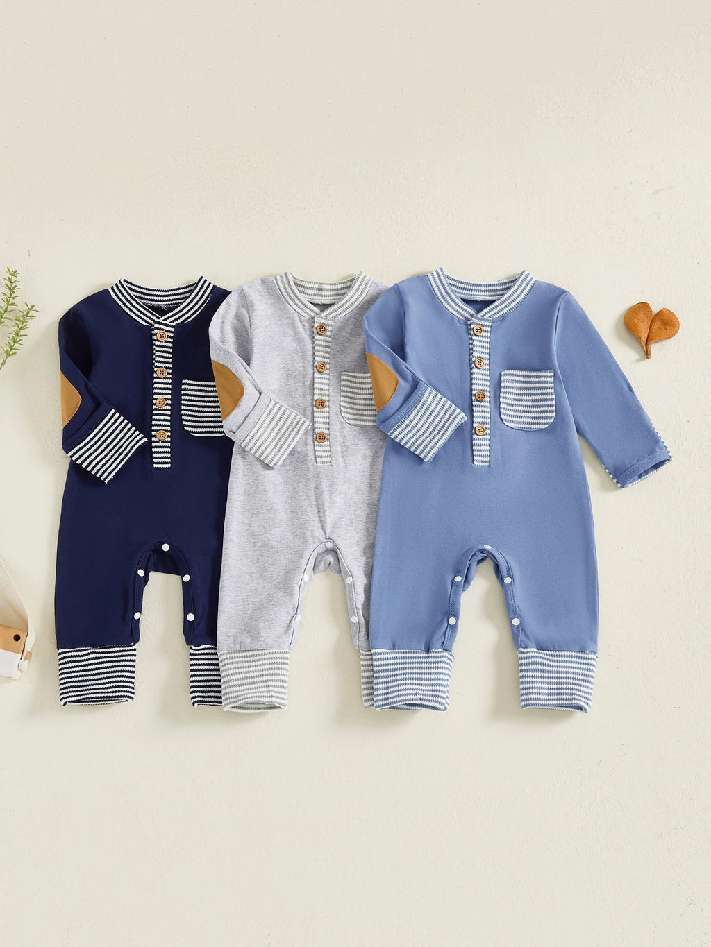 Lioraitiin Baby Boys Jumpsuit Long Sleeve Striped Patchwork Casual Autumn Newborn Romper Clothes