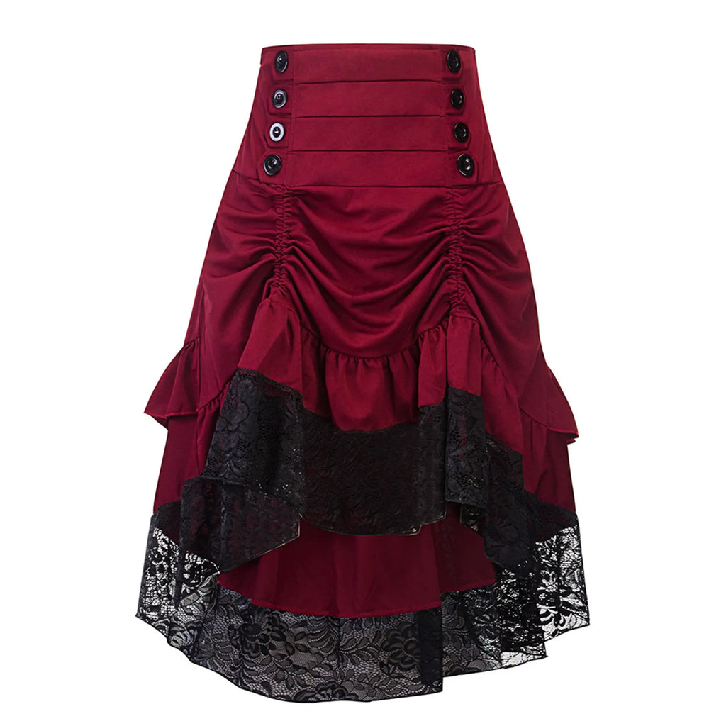 Women's Skirt Drawstring Patchwork Nightclub Party Gothic Halloween Lace Patchwork Skirt Perspective Hem Skirts for Women