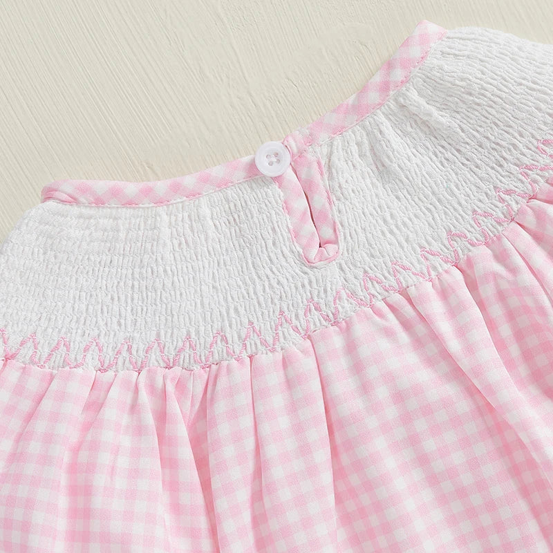 Newborn Baby Girls Cute Romper Bow Embroidery Plaid Long Sleeve Jumpsuits Infant Toddler Fashion Clothes