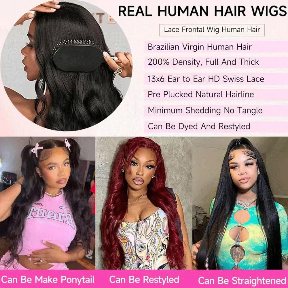Raw Indian Body Wave 250% Density 40 42 inch 13x6 HD Lace Front Human Hair Wigs 13x4 Frontal Wigs Women Glueless Closure Wigs