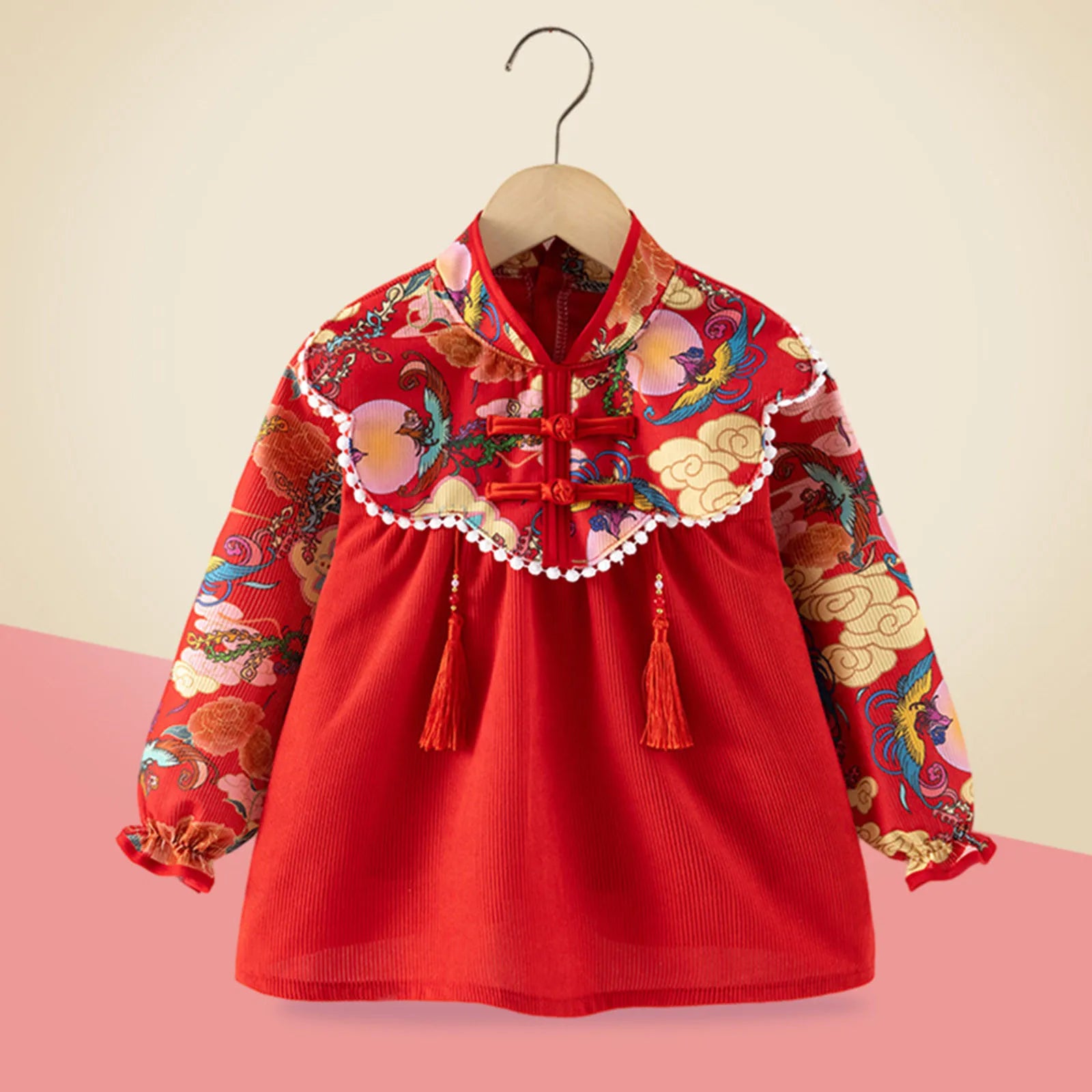 Toddler Girl Corduroy Kids Chinese New Year Dress Smock Reversible Water Proof Smocks Girls Feeding Baby Clothes Dress