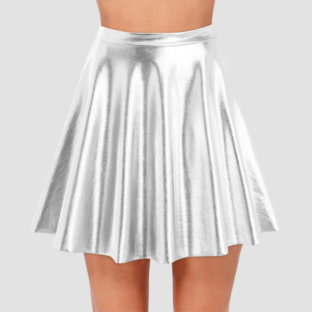 Women's Hight Waist Skirt Shiny Skater Skirt Sparkly Shiny Flared Pleated A Line Mini Skort Girls' Carnival Cosplay Skirt