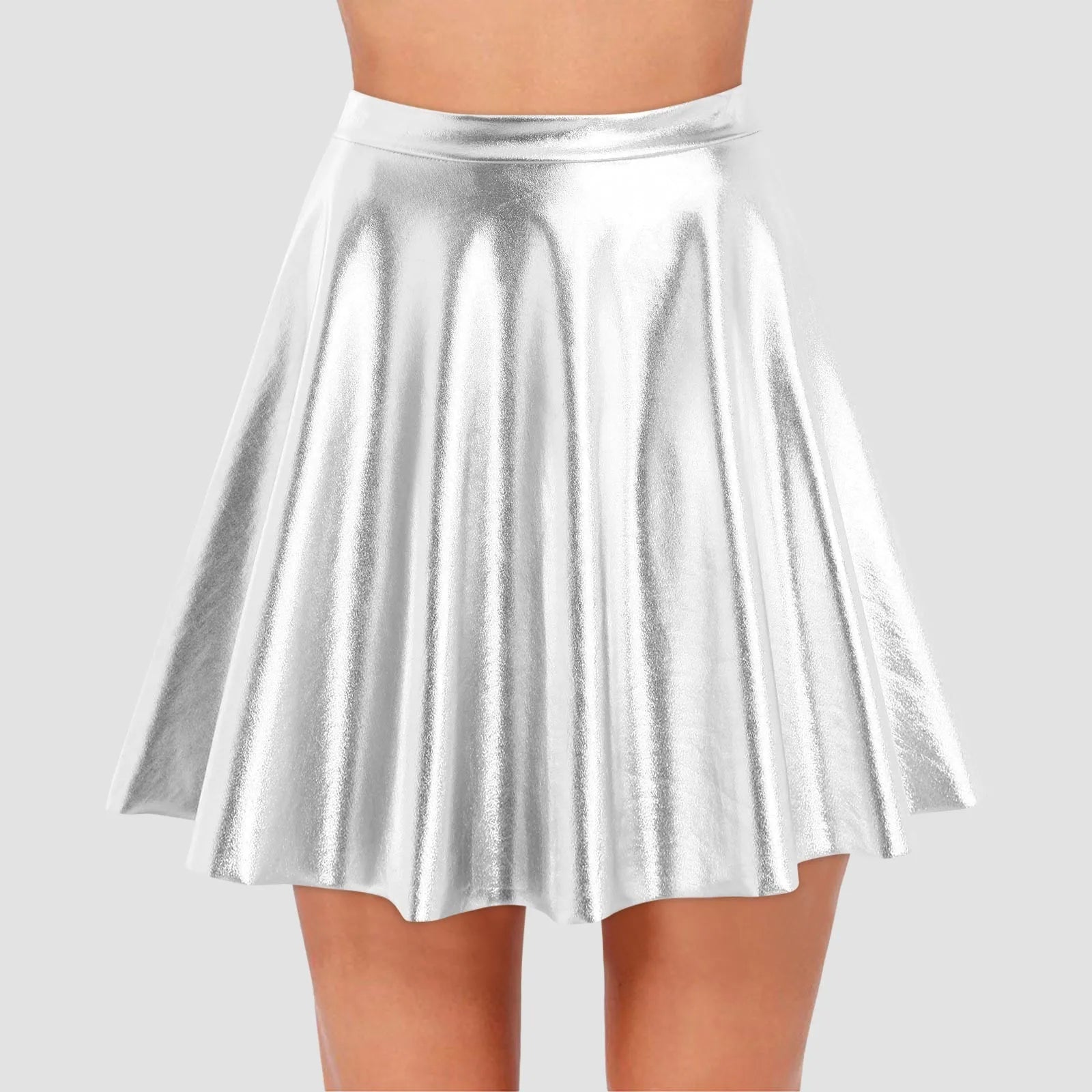 Women's Hight Waist Skirt Shiny Skater Skirt Sparkly Shiny Flared Pleated A Line Mini Skort Girls' Carnival Cosplay Skirt
