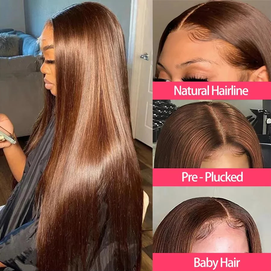 220 Desnity Long Chocolate Brown Straight  40 46 Inch Full Frontal 13x4 13x6 HD Transparent Lace Front Remy Human Hair Wigs