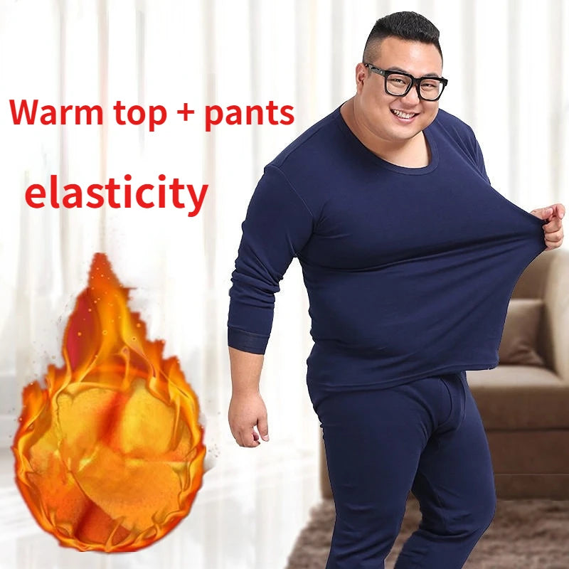 Winter Thermal Underwear Suit Man 6XL Size Fleece keep warm Men Long Johns Loose Elasticity Homewear Nightwear