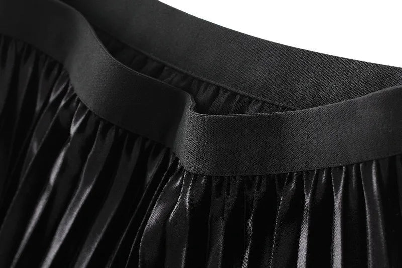 Luxury Velvet Pleated Skirts For Women 2024 Summer Fashion Women's High Waist Mesh Midi Skirt Female Elegant  Solid A-Line Skirt