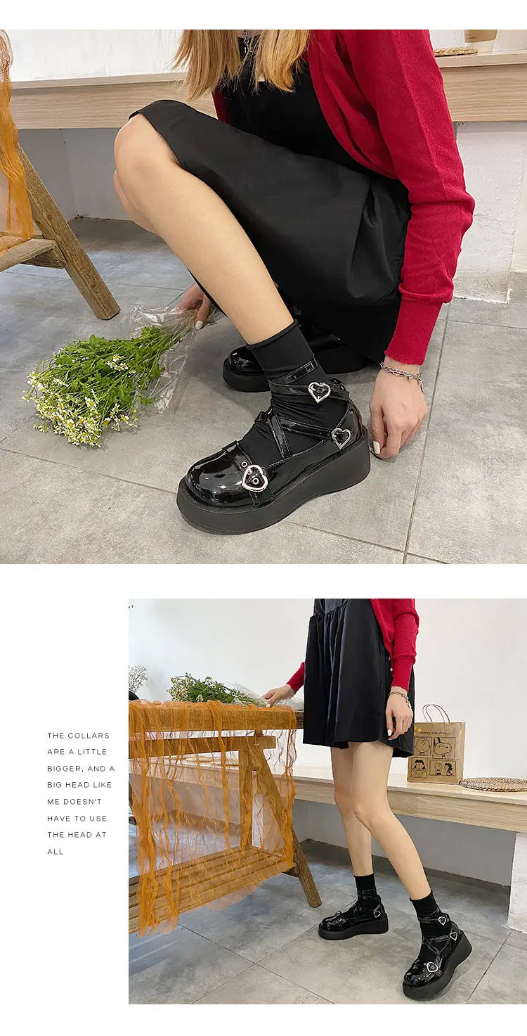 Women heels Lolita shoes platform mary jane Shoes Star Buckle Strap Mary Janes Women Cross-tied Girls Rivet Casual Shoes kawaii