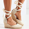 Comemore 2025 Fashion Women's Shoes Flat Heel Rope Womens Flats Lace-Up Espadrilles Summer Espadrille Sandals Female Strap Shoe
