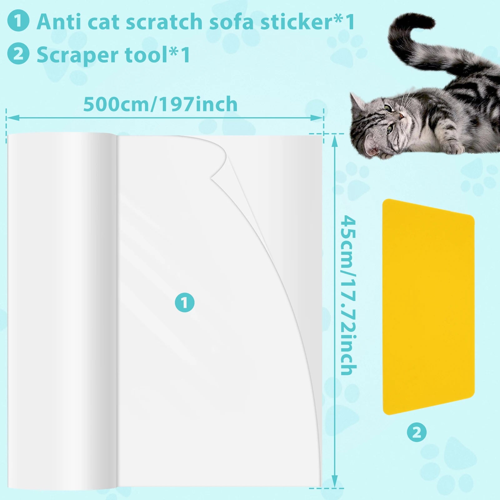 500cm Cat Scratch Deterrent Tape Furniture Protectors for Cats PVC Transparent Self-Adhesive Pet Training Tape for Furniture