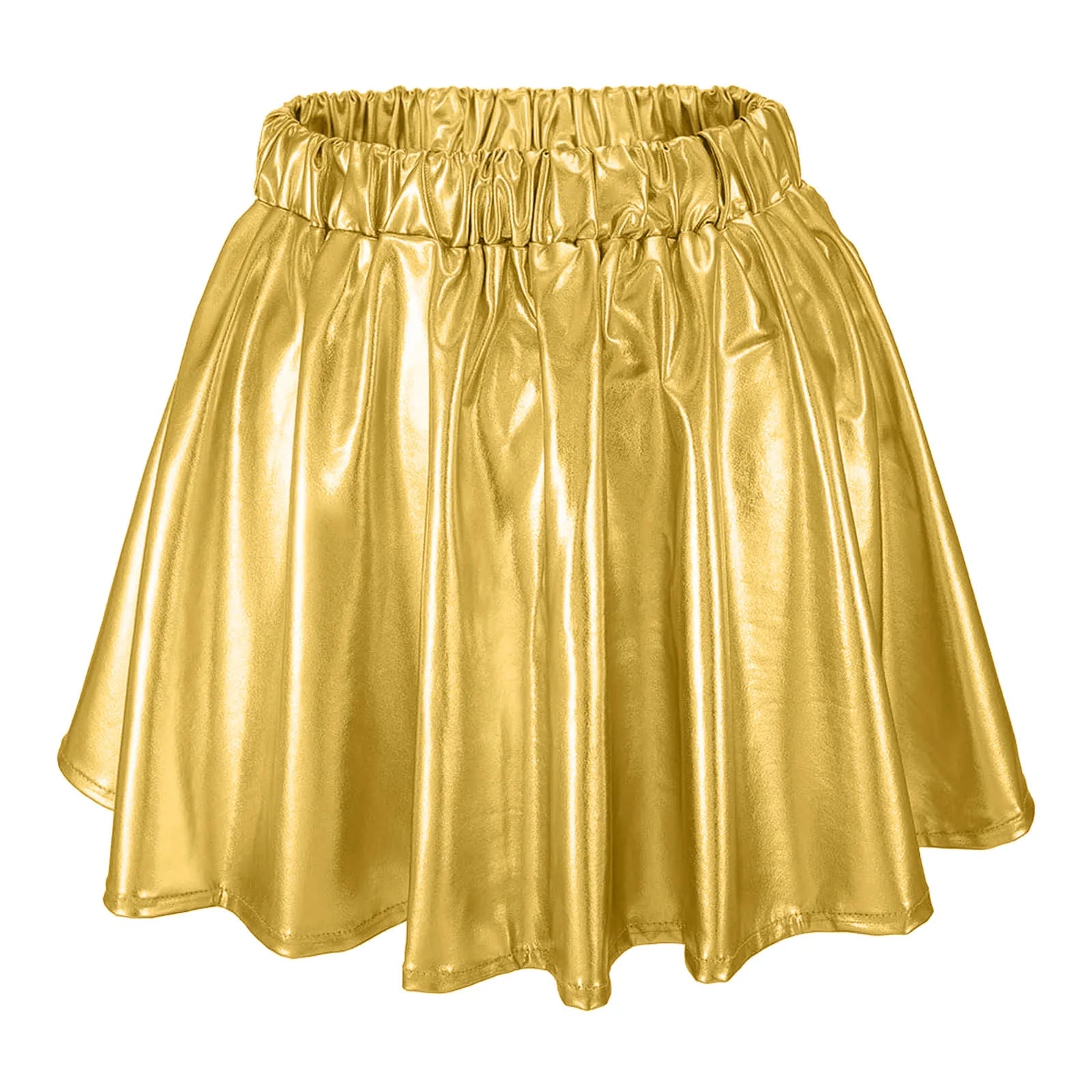Women Sparkly Shiny Metallic Skater Skirt Carnival Party Rave Outfit A Line Pleated Skirts Elastic High Waist Nightclub Faldas