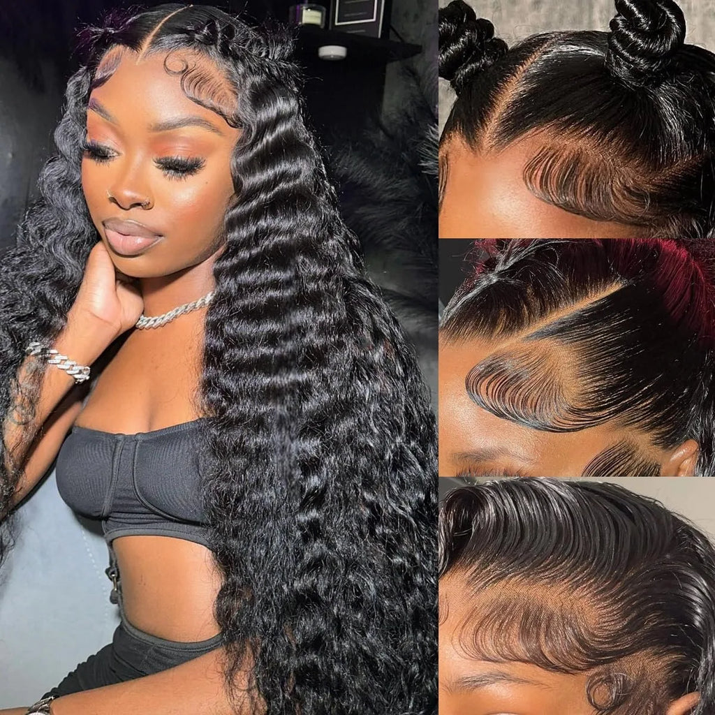 13x6 Loose Deep Wave HD Transparent Lace Frontal Wigs 200% Density 30 40 Inch 13x4 Curly Water Wave Lace Front Human Hair Wig