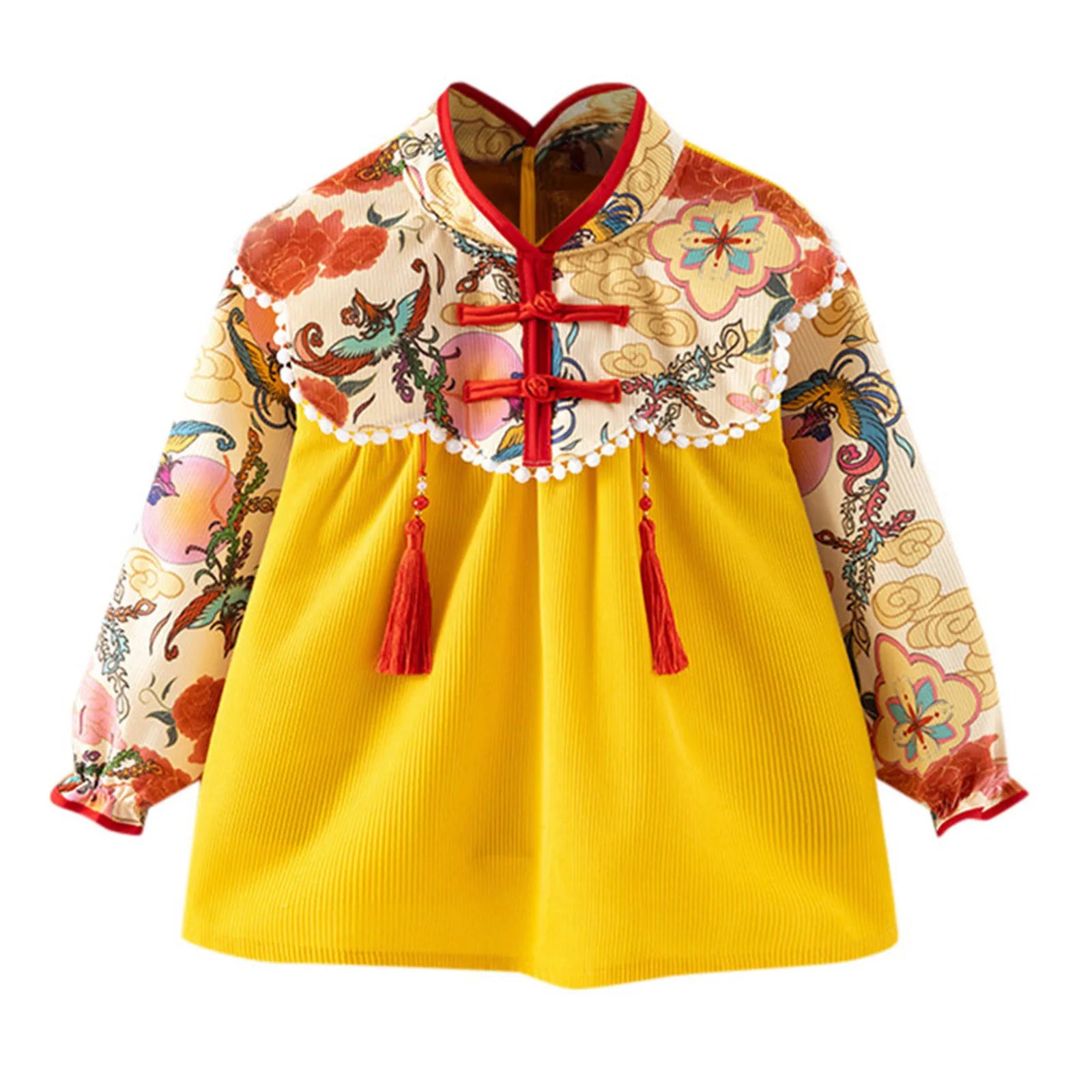 Toddler Girl Corduroy Kids Chinese New Year Dress Smock Reversible Water Proof Smocks Girls Feeding Baby Clothes Dress