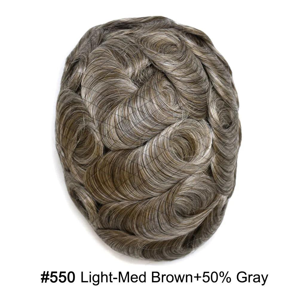 Invisible Full Poly Mens Toupee Thin Skin Hair System For Men 100% Human Hair Replacement All Clear PU Mens Wig