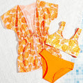 Size 12 Girl Bathing Suit Girls 3 Piece Tropical Bathing Suits Cute Bikini Swimsuit With Cover Up Sparkling Swimsuit