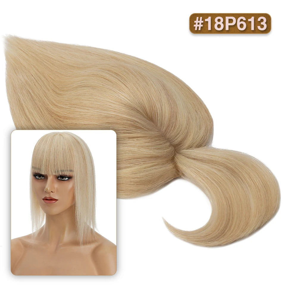 S-noilite Natural Hair Topper Wig for Women 10x12cm with Silk Base 3.5x9cm Human Hair Piece with Bangs Hair Clip Included
