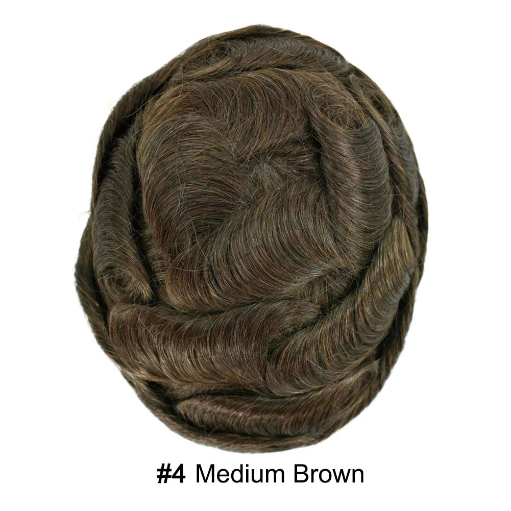Invisible Full Poly Mens Toupee Thin Skin Hair System For Men 100% Human Hair Replacement All Clear PU Mens Wig