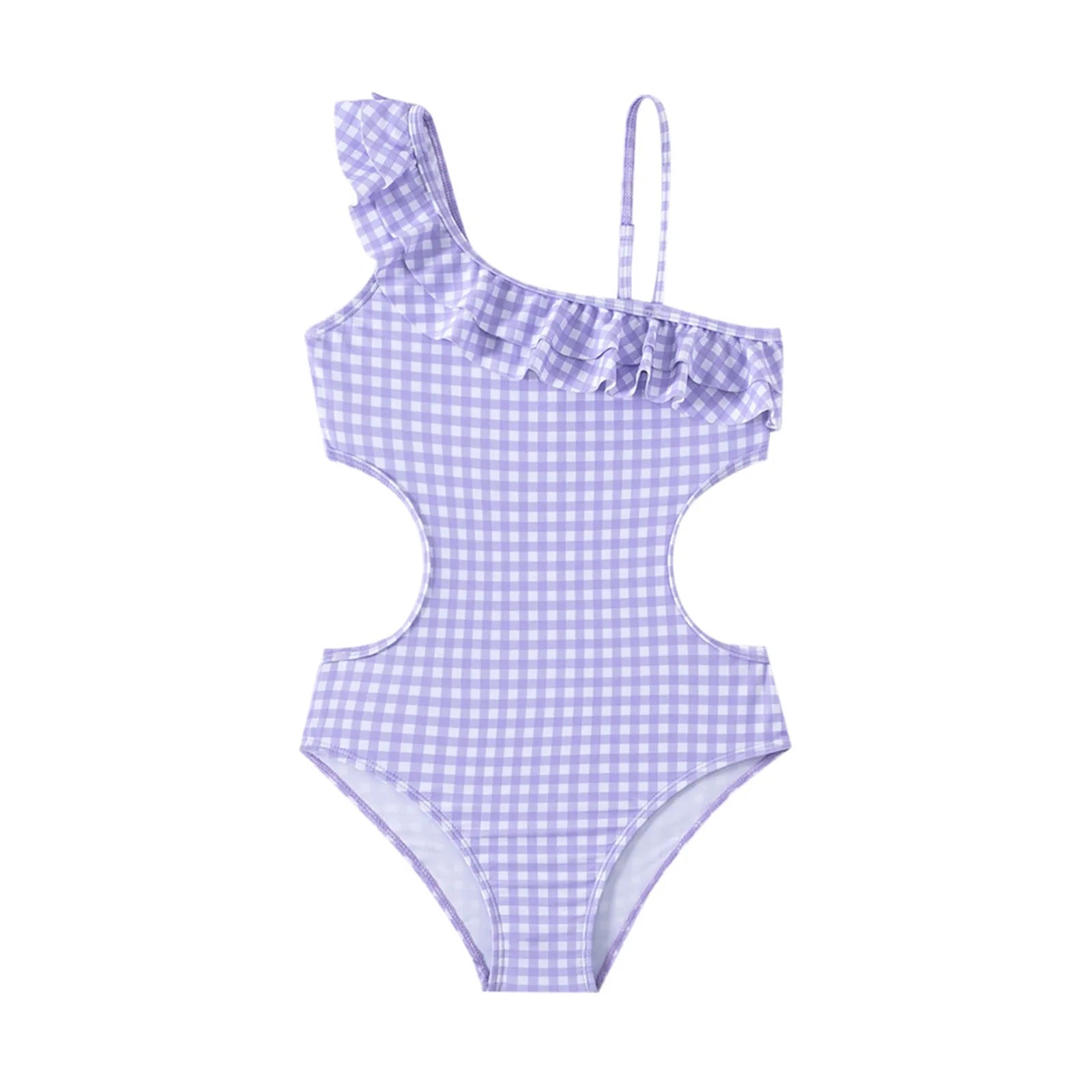 Swimsuit Short Kids Girls Swimsuits One Shoulder Ruffle Swimwear Plaid Bathing Suit Size 12 Swimsuit Girl