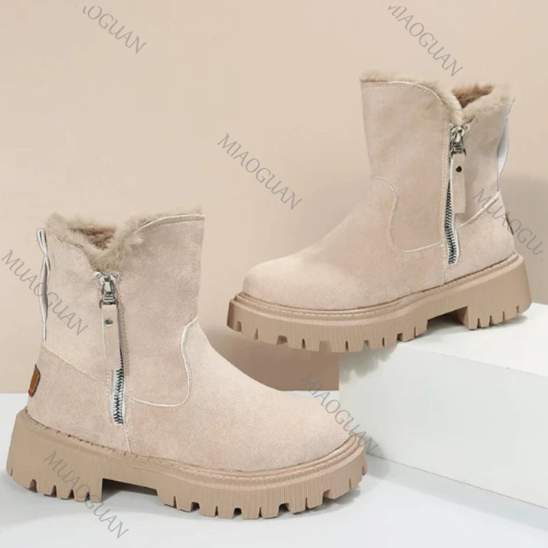 2026 Warm Plush Boots Women Winter Shoes Chelsea Suede Platform Casual Women Ankle Boots Round Toe Fur Botas Feminina Brown