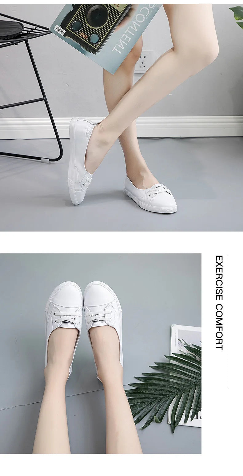 Shallow Mouth Leather Small White Shoes Women's 2026  Flat Shoes Casual Shoes Women Driving Pregnant Women Student Skate Shoes
