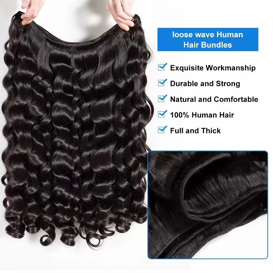 Wiglovie Loose Wave Human Hair Bundle 3 Bundle Deals 15A Peruvian Raw Curly 3/4 Pcs Double Weft Bundles Extensions For Women