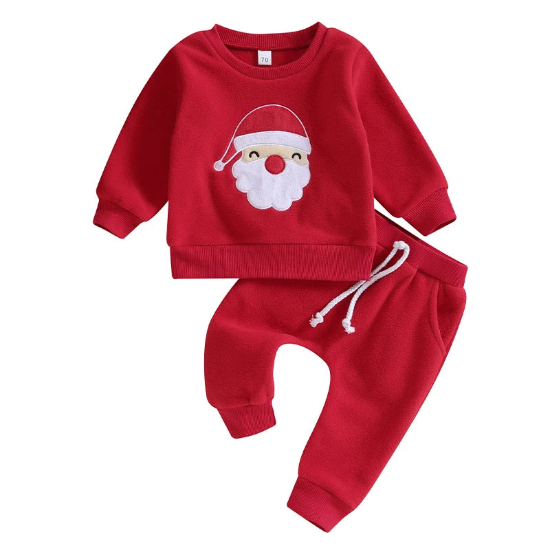 2023-09-04 Lioraitiin 0-3Y Toddler Boys Christmas Outfits Santa Embroidery Long Sleeve Sweatshirts+Solid Long Pants Clothes Set
