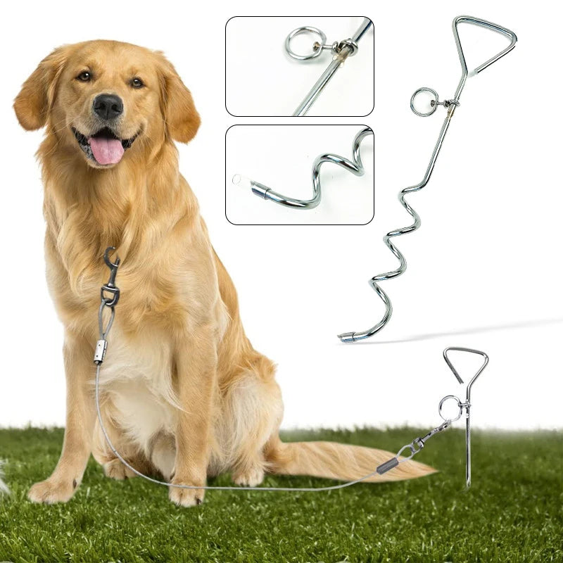 Outdoor Camping Dog Stake Pet Leash Pet Dog Tie Stake Reusable Spiral Ground Pegs Metal Stakes For Large Dogs Leash Single Spike