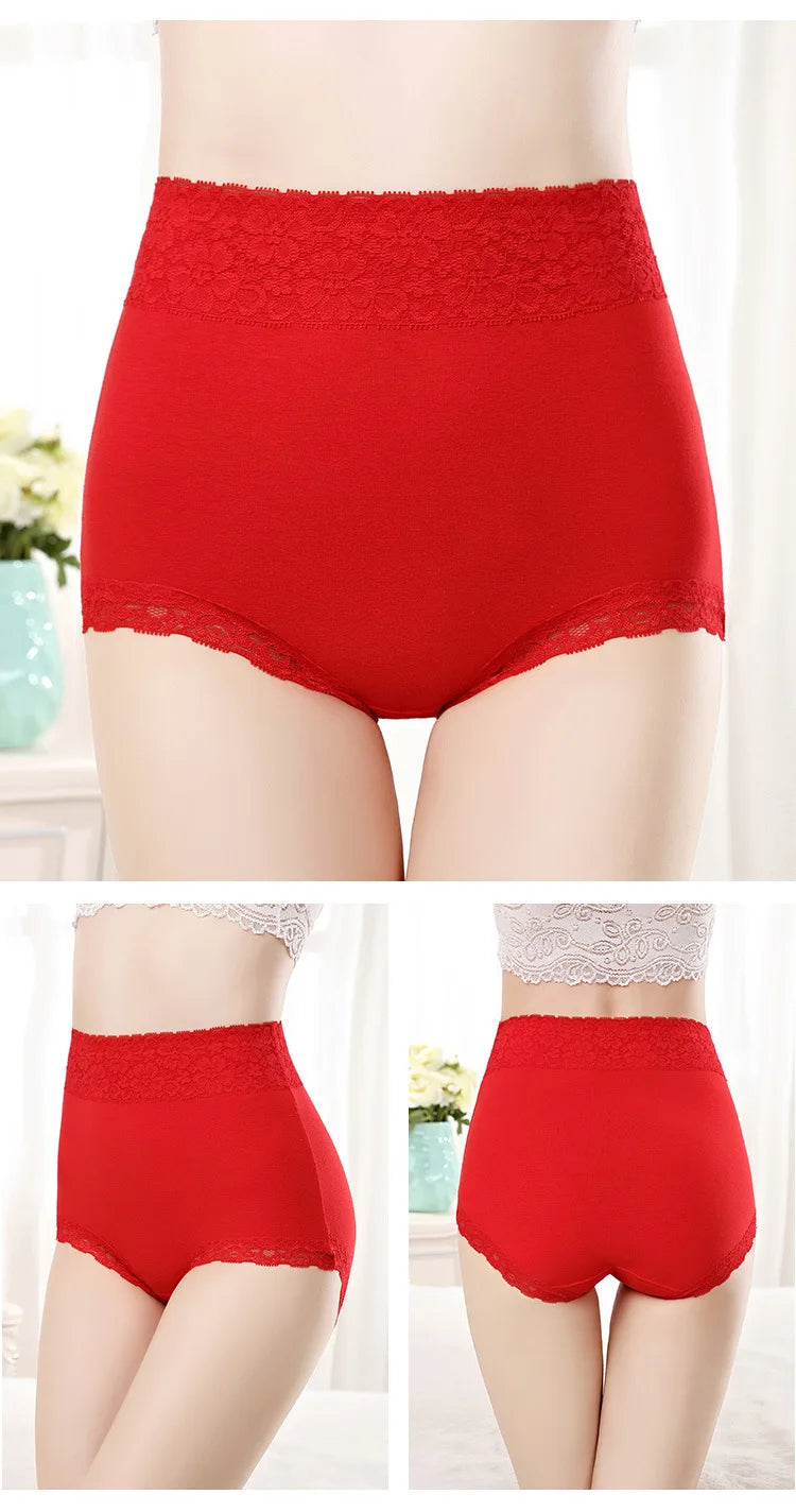 12PCS High quality Cotton Panties Women's Underwear High waist  Lace Resilient Soft  Briefs Abdomen In Slimming lingerie