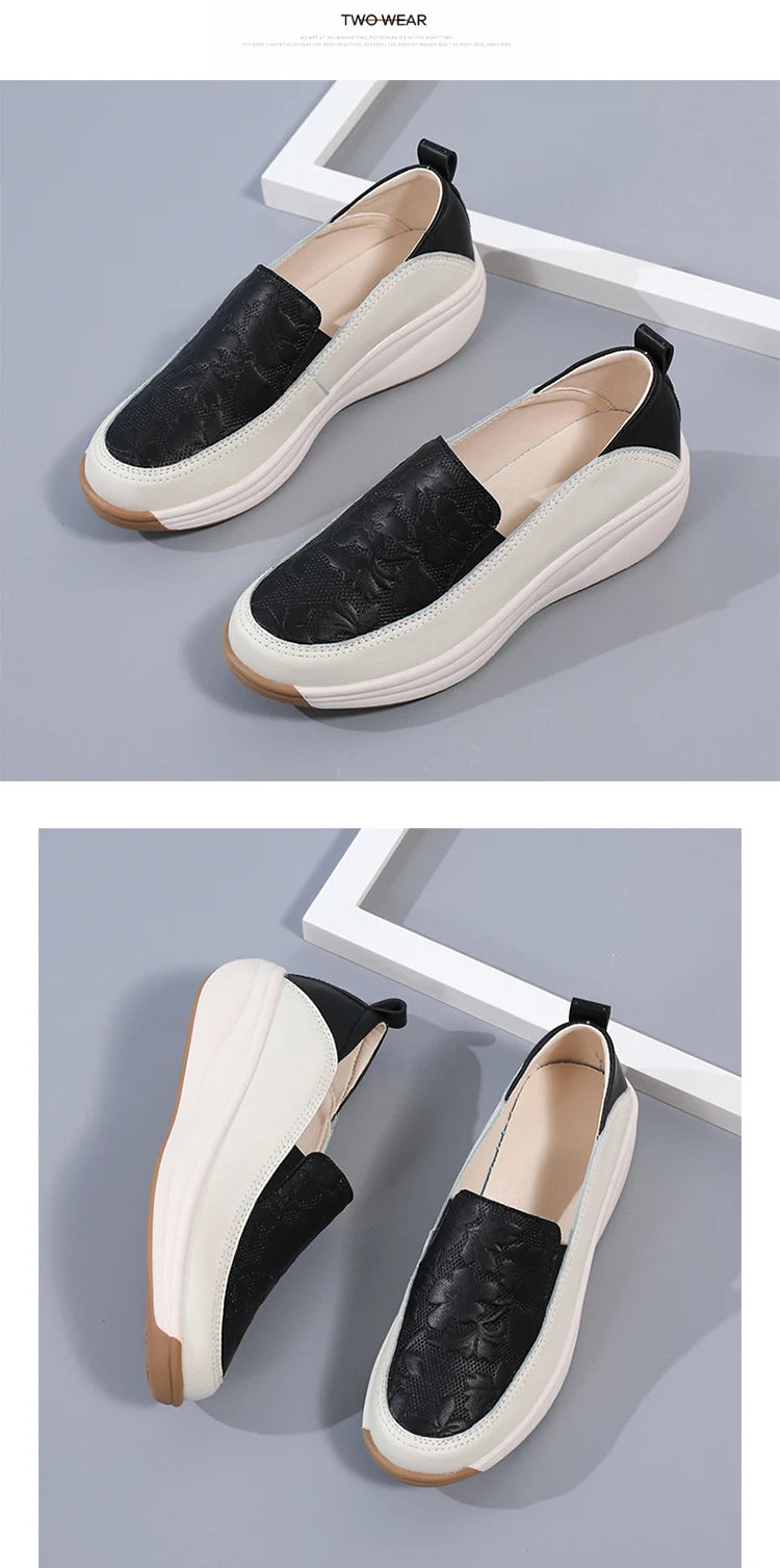 New women's 43 casual shoes, 100% genuine leather breathable and fashionable leather shoes for walking