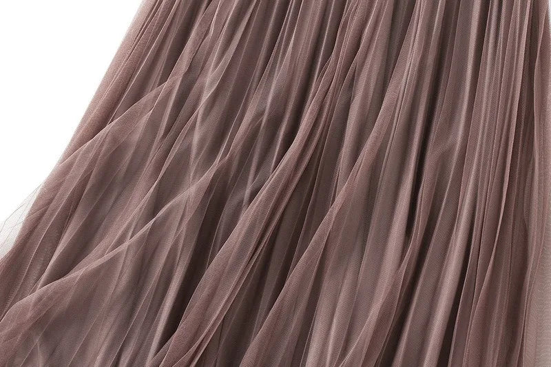 Luxury Velvet Pleated Skirts For Women 2024 Summer Fashion Women's High Waist Mesh Midi Skirt Female Elegant  Solid A-Line Skirt
