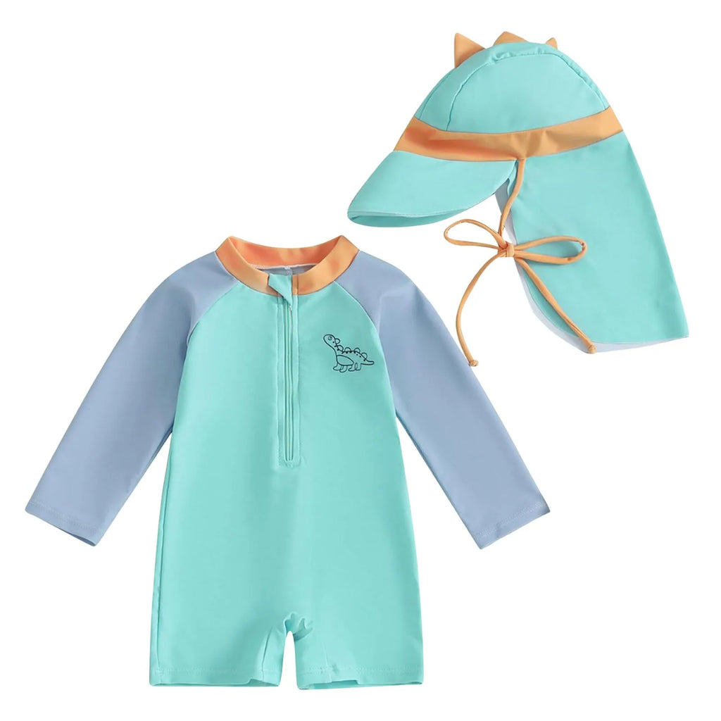 Infant Boys Swimsuit Long Sleeve Zipper Swimsuit Sun Protective Clothing Infant Bathing Swimwear Swimsuit Romper with Bow Print