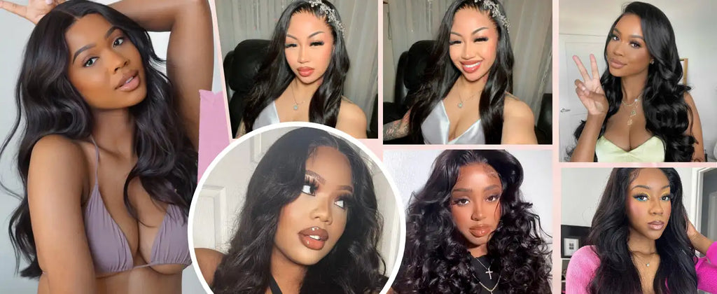 180% Density Body Wave Human Hair Wigs Natural Black Remy Hair Transparent Lace Front Wig Pre Plucked Hairline Lace Frontal Wig