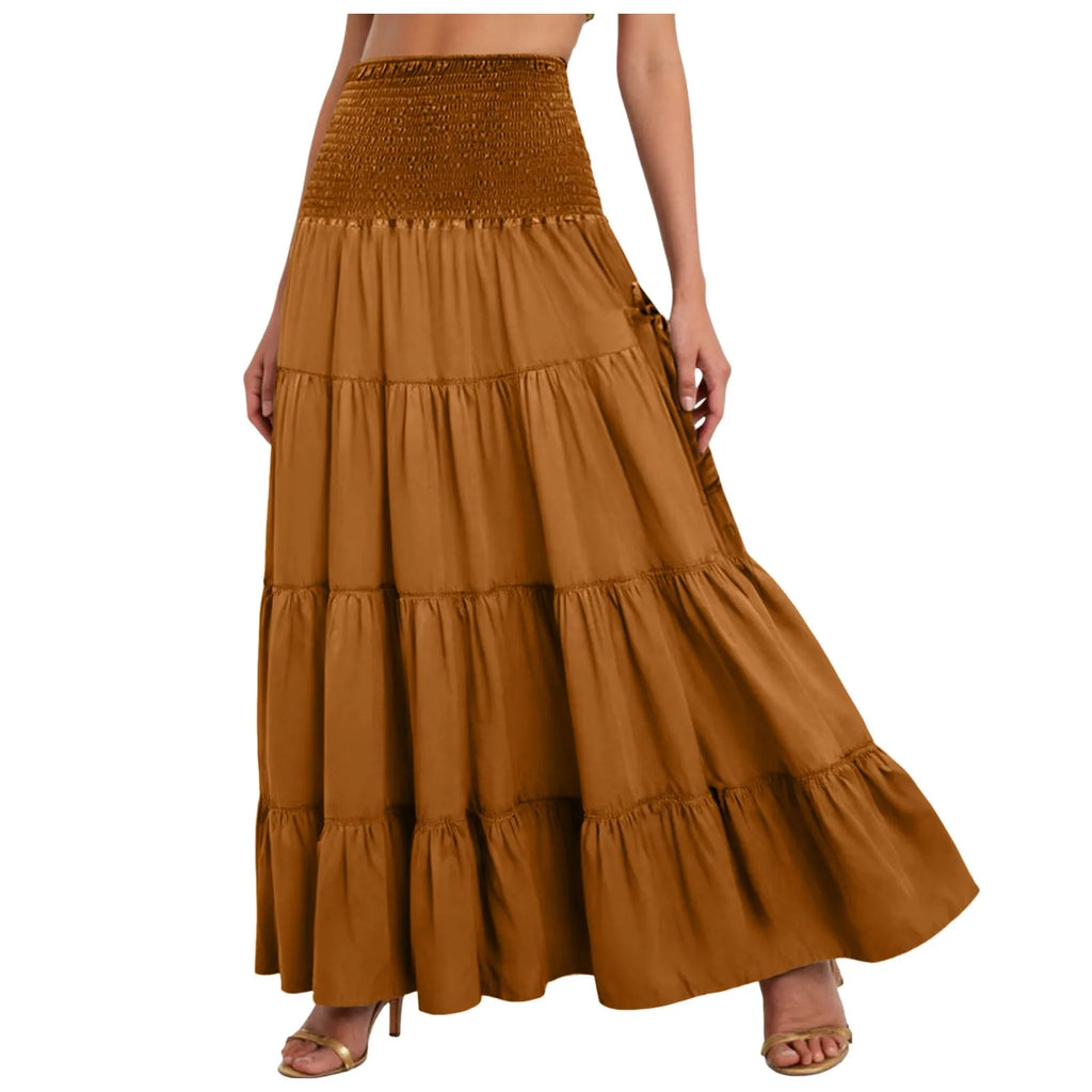 Boho Fairy Skirts Women Tiered Convertible Bustier Dress with Pockets Vintage Hippie Gypsy A-Line Maxi Skirt Versatile Sarong