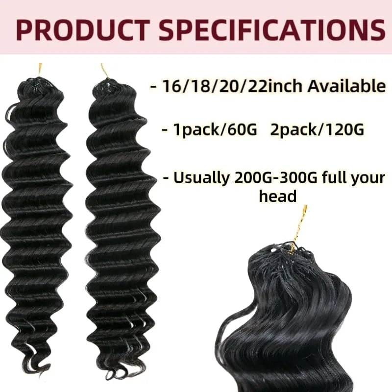 Knotless Pre-Separated Crochet Hair Extensions Human Hair Deep Wave Feather Crochet Braid Human Hair Extensions 60g/pack