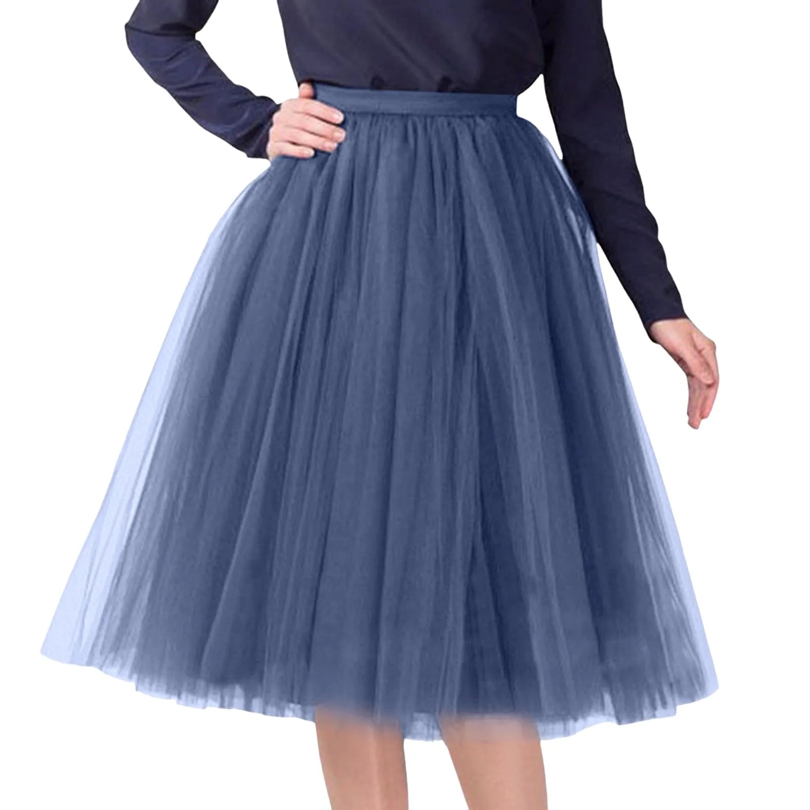 Womens Tiered Tutu A-Line Midi Skirts Elegant Puffy Underskirt Dance Party High Waist Tulle Skirt Lolita Petticoat Faldas Mujer