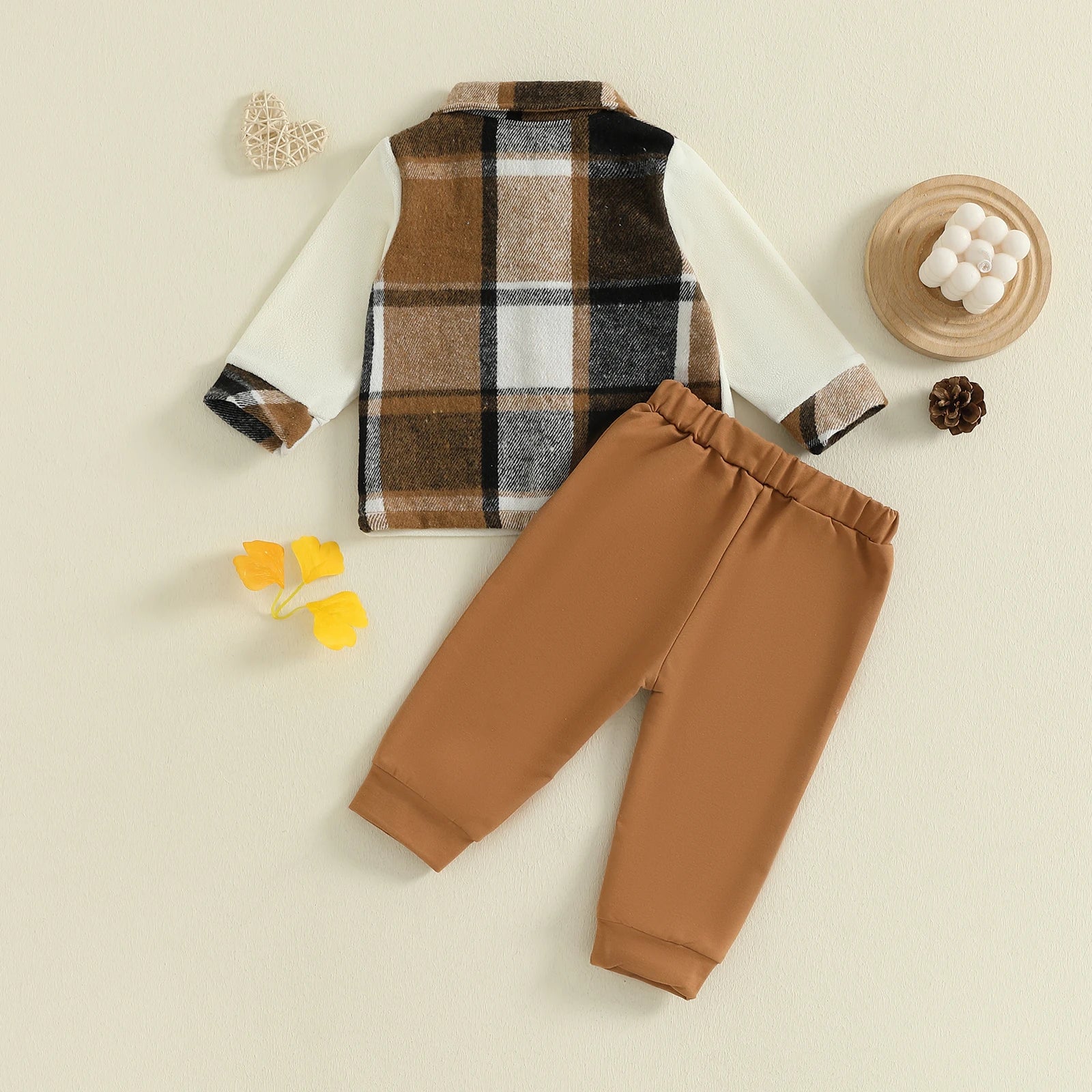 Lioraitiin Toddler Baby Boy Fall Outfit Plaid Button up Long Sleeve Shirt and Elastic Pants 2 Piece Clothes