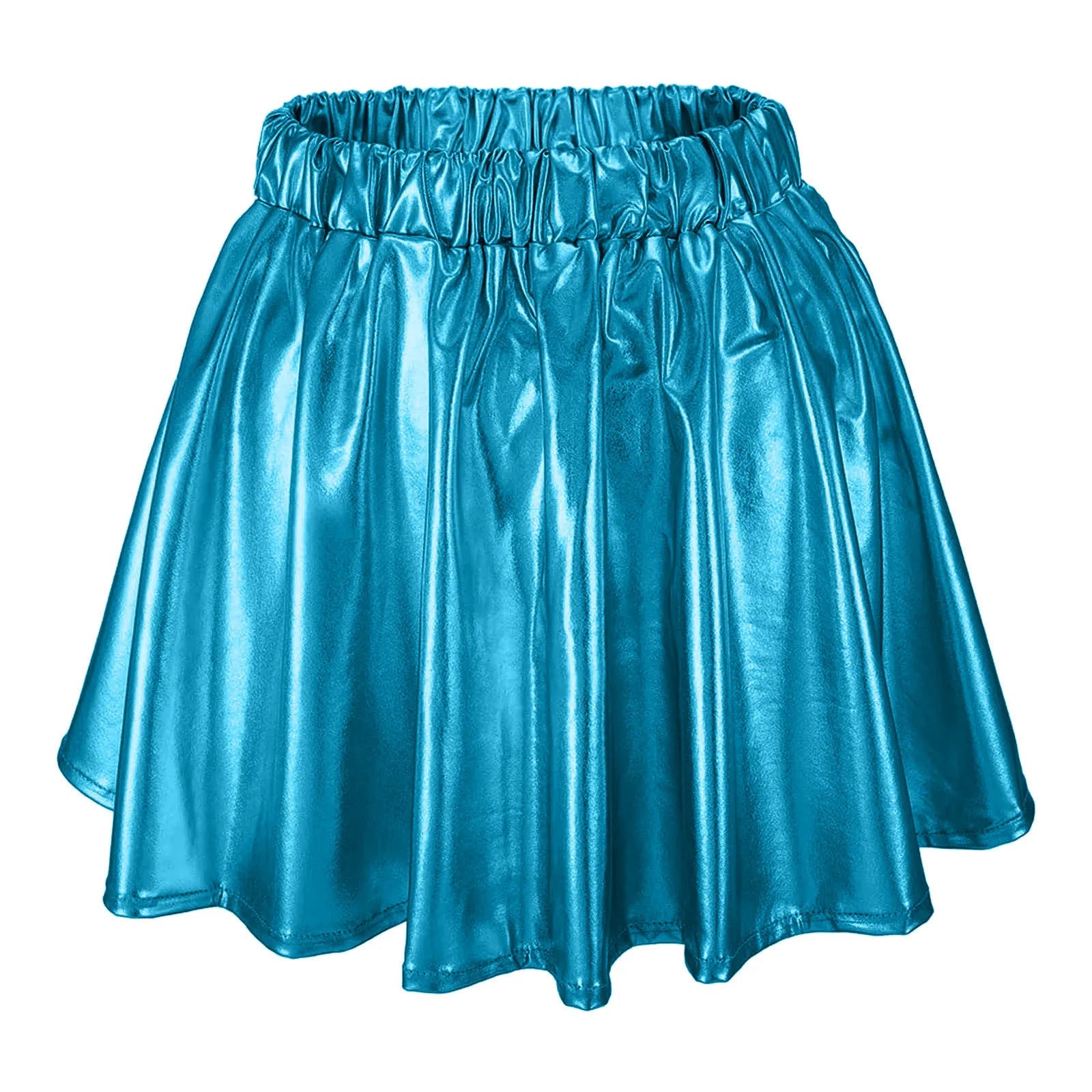 Women Sparkly Shiny Metallic Skater Skirt Carnival Party Rave Outfit A Line Pleated Skirts Elastic High Waist Nightclub Faldas