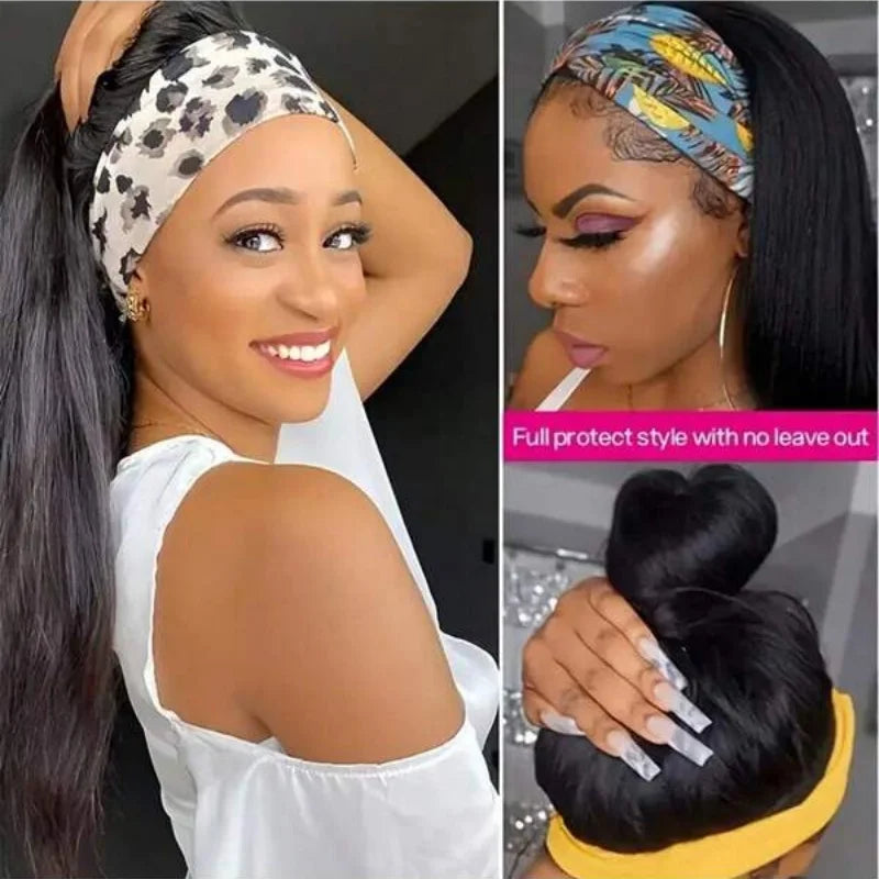 40 Inch Straight Headband Wigs Human Hair Machine Made Hair Wigs For Women 250% Density No Lace Front Wigs Brazilian Virgin Hair