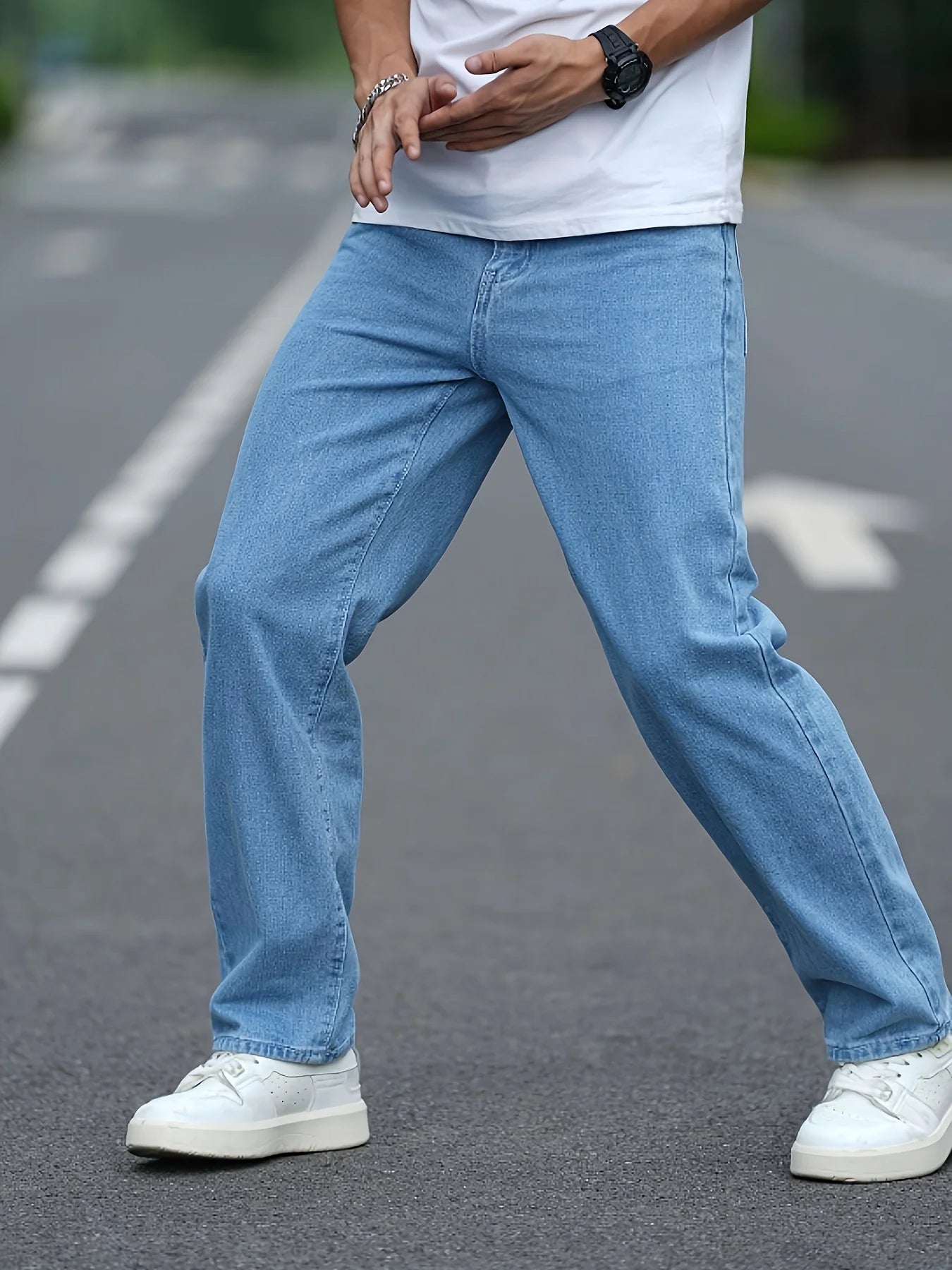 Men's straight-leg jeans, loose wide-leg jeans, cargo hip-hop jeans, stylish versatile long pants