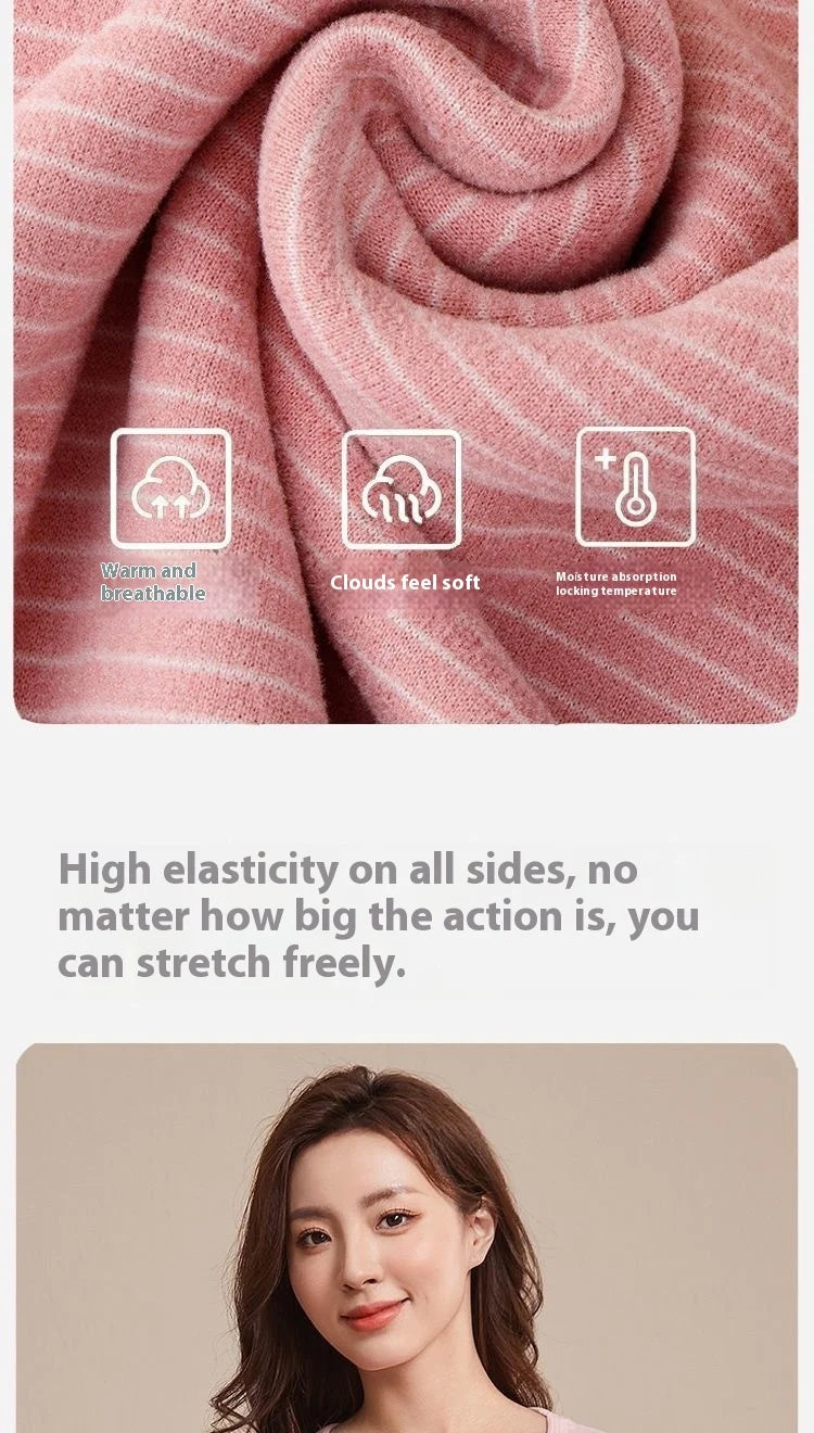 New Autumn/Winter Cashmere and Silk Round-Neck Thermal Set Striped Thermal Underwear for Men and Women Base Layer Undergarments